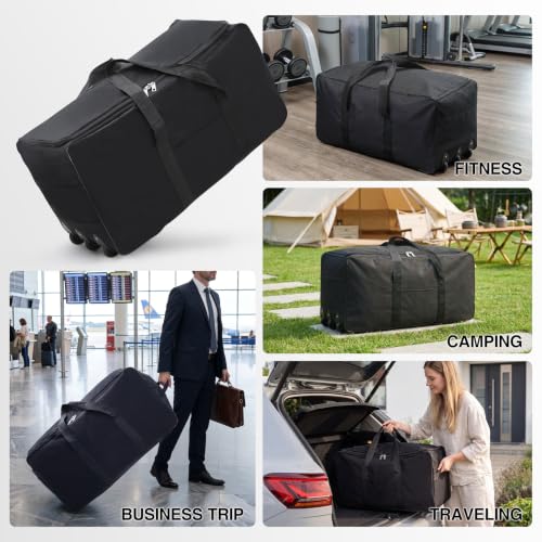 REDCAMP 85L/120L/140L Foldable Duffle Bag with Wheels, Large Travel Duffel Bag - color: Black