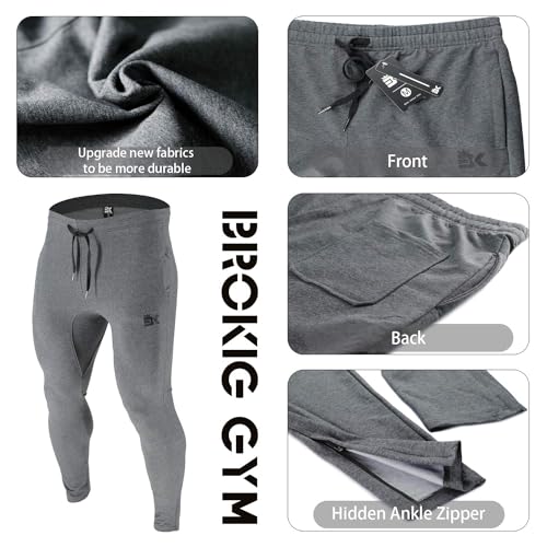 BROKIG Men's Zip Joggers Casual Gym Workout Track Pants - color: 2 Pack Black+dark Grey, size: Medium