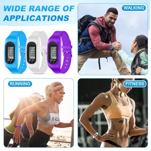 Kenning 3 Pcs Walking Running Pedometer Watch - color: Purple, Sky Blue, White