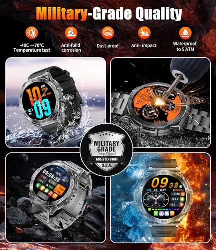 LIGE Military Smart Watch for Men, 1.6'' AMOLED Rugged Smart Watch with 600mAh Battery/Heart Rate/Blood Pressure/Sleep Monitor,IP68 Waterproof Fitness Tracker Watch for Android iPhone Gery - color: Gray