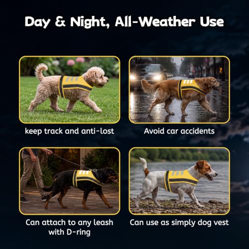 Dog Reflective Vest,High-Visibility Dogs Safety Vest for Hunting Outdoor Night Walking,Lightweight Adjustable Dog Safety Service Vest - color: Fluorescent Yellow