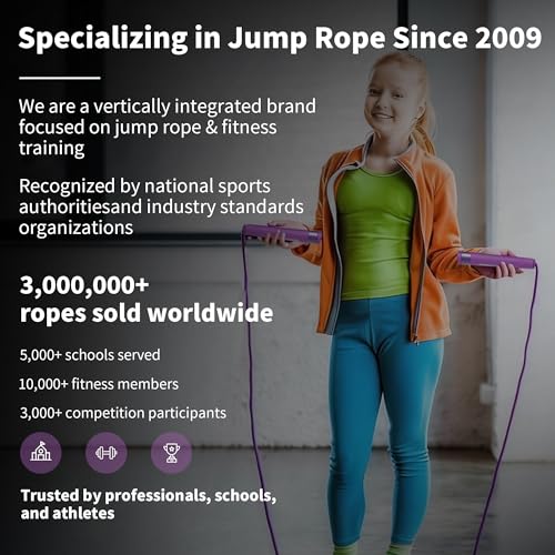 YUEDONG Kids Jump Rope with Dual Bearings for Boys, Girls and Beginners - color: Purple