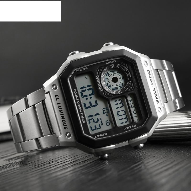 PASOY Men's Digital Sport Watch Waterproof Dual Time Stopwatch Countdown - color: Gold