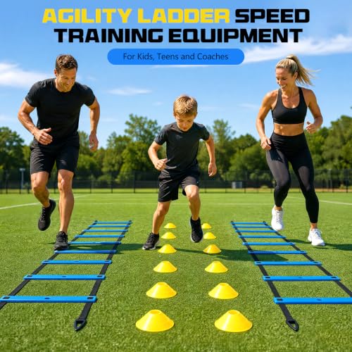 2 Pack 20ft Agility Ladder Set, 40ft Total Adjustable Speed Ladder - color: Blue