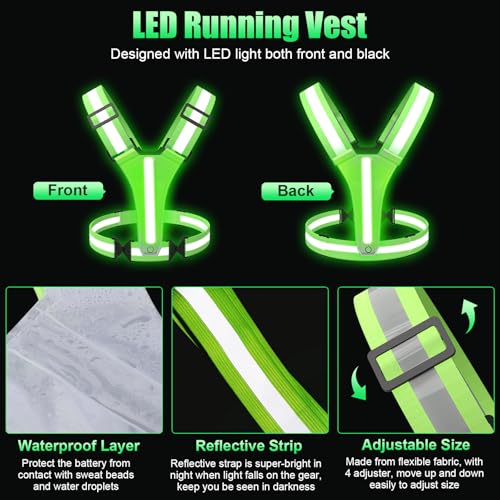 LED Reflective Vest Running Gear 5 Colors Light Up Reflective Running Vest - color: Green