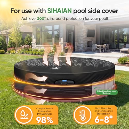 SIHAIAN 15 Ft Round Pool Cover, with Automatic Drain Pool Cover, Patented One-Piece Tensioning System Above Ground Pool Cover, Preventing Waterlogging, Yarn-Dyed Oxford Fabric Solar Pool Cover - size: 15Ft(Round)