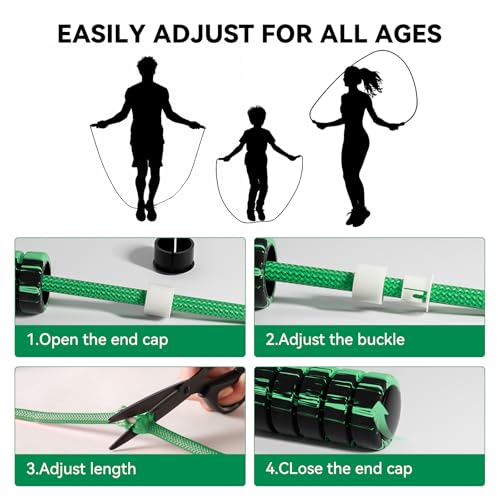 Jump Rope Cotton Adjustable Skipping Weighted jumprope for Women, Adult and Children Athletic Fitness Exercise Jumping Rope - color: Green, size: 1pcs