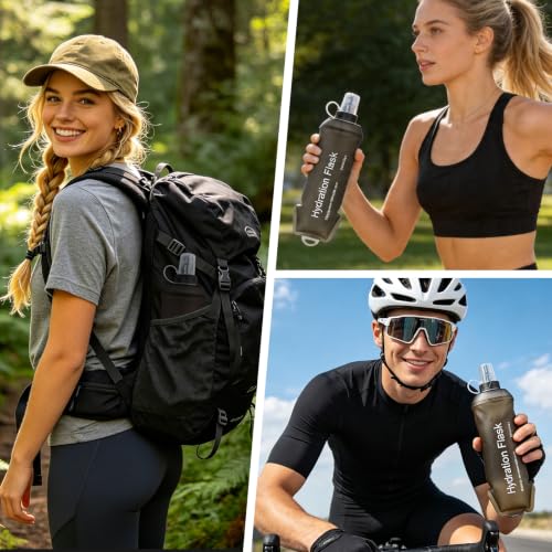 2Pcs 500ml Soft Flask, TPU Collapsible Soft Water Bottle for Hydration Pack, Running Vest, Leak-Proof Folding Water Bottle for Hiking Cycling Climbing Jogging- Grey - color: 500ML Grey