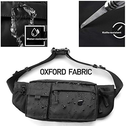 Large Waterproof Black Waist Bag Fanny Pack For Men Women Belt Bag Pouch Hip Bum Chest Bags with Adjustable Strap, Premium Lightweight Fanny Pack For Gym Fitness Workout Travel Work Commuting