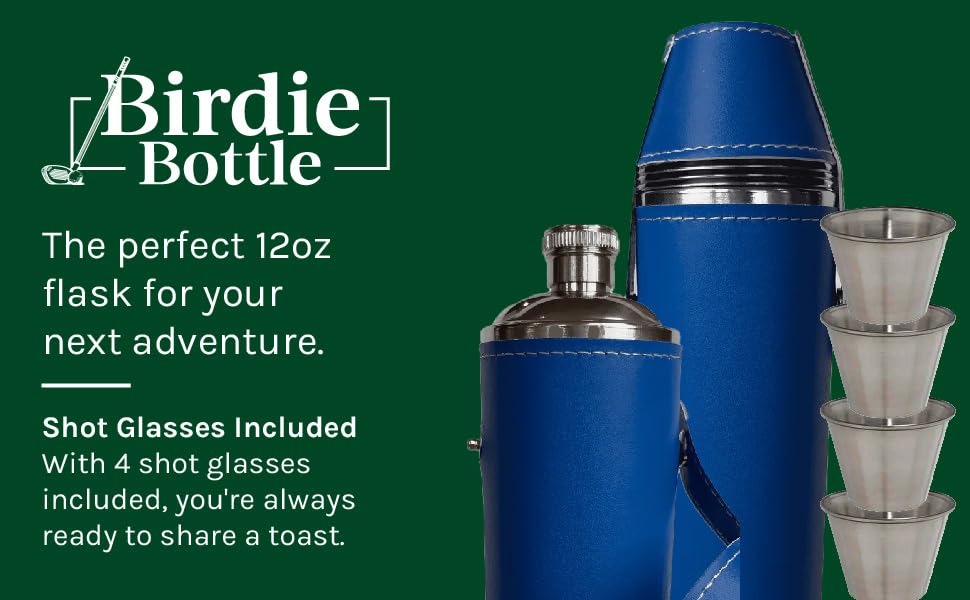 12oz Blue Flask with 4 Shot Glasses – Stainless Steel with Waterproof Leather Case, Leakproof, Discreet and Travel-Ready - color: Royal Blue, size: 12oz Standard