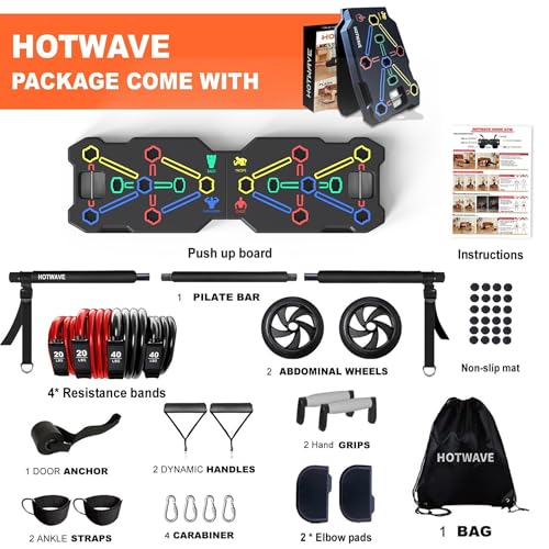 HOTWAVE Push Up Board, Portable Pushup Board & Plank Trainer, Push Up Bar - color: Black