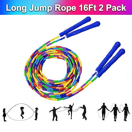 Long Double Dutch Jump Rope 16 Ft 2 Pack, Beaded Skipping Ropes for Kids