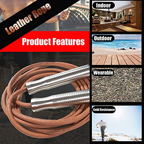 Weighted Jump Rope, Heavy Jumping Rope for Women, Men Fitness and Endurance Training, Adjustable Bold Rope, Stainless Steel Non-Slip Handles - style: Leather Rope: 2.2LB