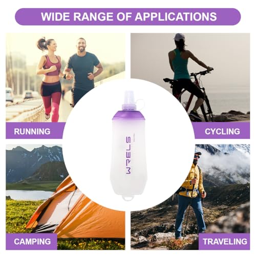 WRELS 200ml/350ml/500ml Collapsible Soft Flask,BPA Free Folding Soft Water Bottle with Hanging Ring,Lightweight TPU Hydration Flask for Running Marathon Cycling Hiking - color: Purple-200ml*1