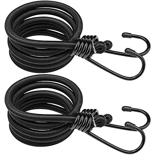ZHOUBIN 48 inch Black Bungee Cords with Hooks, 2 Pack - color: Black