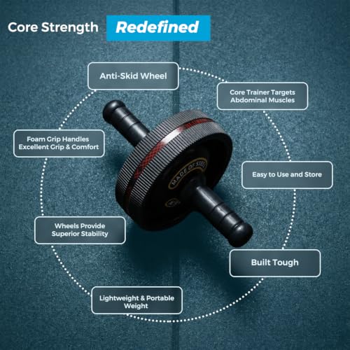 BLUBEN ABS Roller Wheel for Home Gym & Core Workout | Dual-Wheel Abdominal Trainer with Non-Slip Grip Handles | Heavy-Duty Steel Tube | Strengthens Abs, Core, Arms, Shoulders & Back | Fitness Equipment