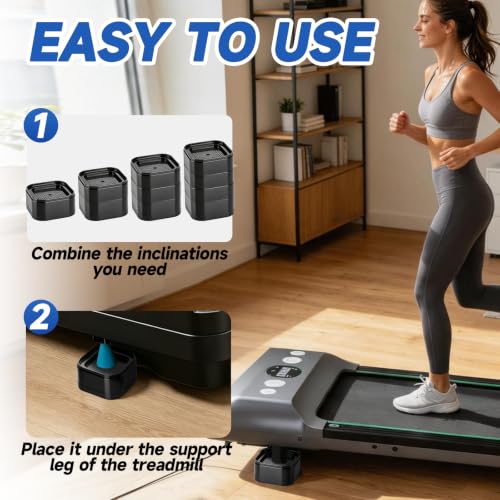 Treadmill Incline Riser Blocks, Stackable Height Adjusters, Fits 1.9" Square/Round Feet, Non-Slip Leveling Pads