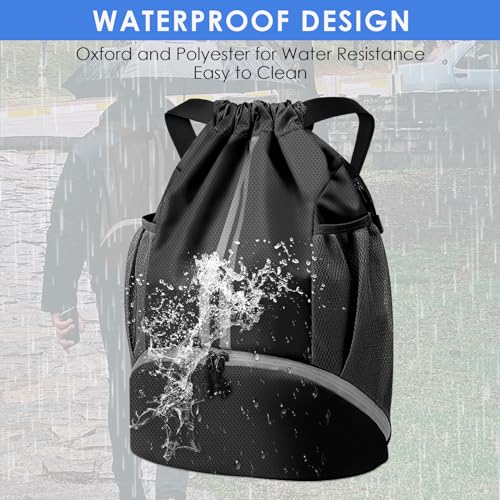 BROTOU Soccer Bags, Football Backpack, Volleyball Bag, Drawstring Backpack - color: Black