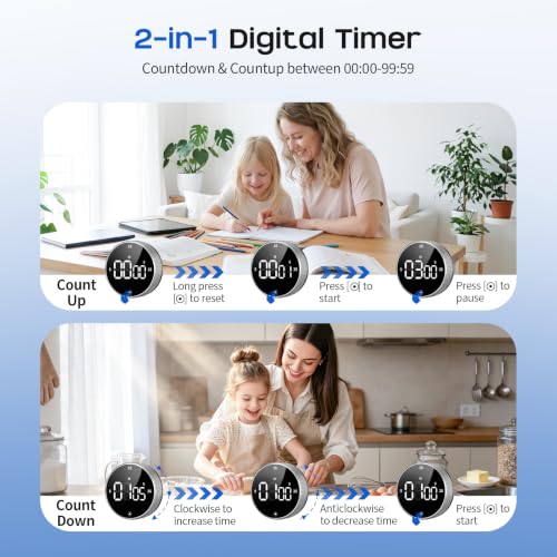 Seniny Digital Kitchen Timer, Magnetic Visual Timer with Large LED Display - color: Sliver