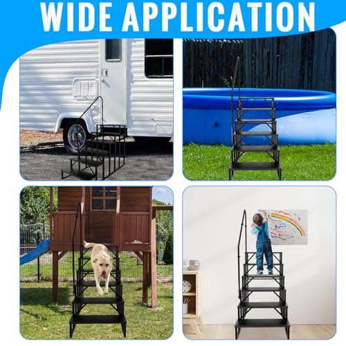 RV Stairs 6 Step Ladder, RV Steps Anti-Slip, Hot Tub Steps with Handrail, 660 lbs RV Ladder for 5th Wheel RV, Mobile Home Stairs - size: 6 Step