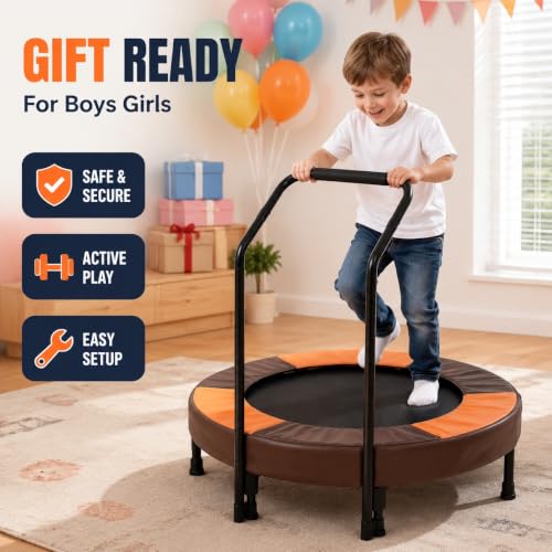 36" Foldable Mini Trampoline for Kids Ages 1-6, Indoor Outdoor Rebounder with Foam Handle Cover
