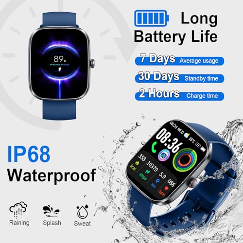 uaue AI Smart Watch with ChatGPT, 1.91" Bluetooth Calling Smartwatch for Men Women, 110+ Fitness Modes Activity Tracker, Sleep/Heart Rate/Calorie, IP68 Waterproof Step Counter for Android iOS - color: Blue