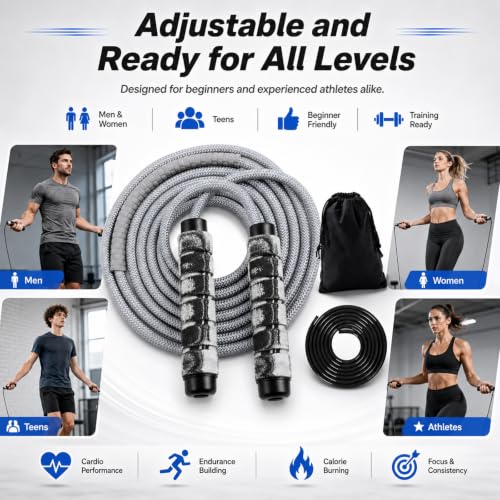 Weighted Jump Rope for Men & Women, Boxing Cardio, 1LB Adjustable Dual Rope