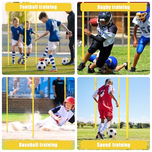 10pcs Soccer Agility Poles, 5ft Adjustable Soccer Poles Soccer Training Equipment Soccer Training Sticks Speed Hurdles for Football Sport Agility Training (Yellow)