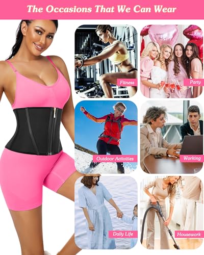 Women Waist Trainer Cincher 3 Straps Tummy Control Body Shaper - color: Black - 9 Inch - 9 Steel Bones - Hook & Zipper, size: Small
