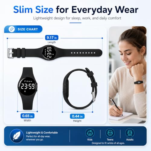 Alarm Clock for Heavy Sleepers Vibrating Wristband Silent Wake Up Watch with Fitness Tracker Step Counter Sleep Tracking Stopwatch Water Resistant Rechargeable Bracelet Adults Teens Kids - color: Pink