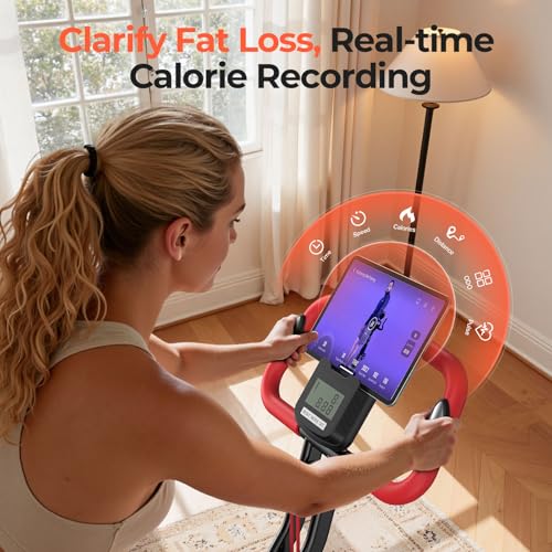 PLENY Folding Exercise Bike, 5 IN 1 Indoor Stationary Bikes for Home - color: red