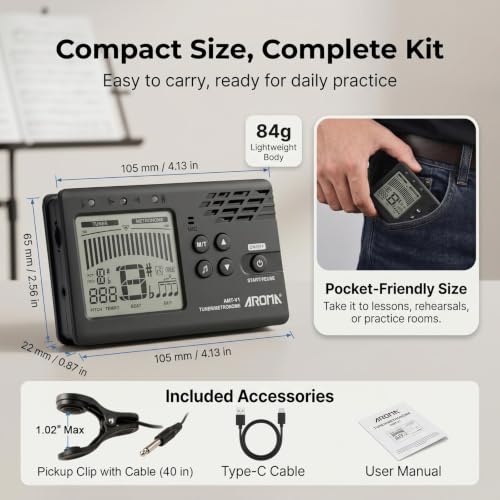 Ulumac Rechargeable Digital Metronome Tuner for Guitar/Bass/Violin/Ukulele - size: 2 in 1 (Rechargeable)