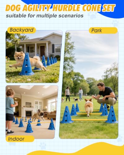 Dog Agility Hurdle Cone Set, Dog Agility Course Backyard Set with Height Adjustable Crossbar for Rehabilitation & Beginners, Dog Agility Equipment for Dog Obstacle Course Training Starter - 12 Inch