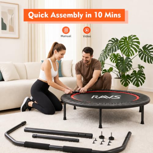 RAVS 40/48" Exercise Rebounder Trampoline for Adults, Handlebar, Indoor - size: 40-inch