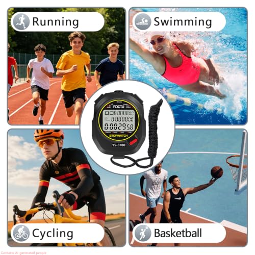 Sports Stopwatch 100Laps Split Memory Digital Stopwatch Referee Stop Watch Timer Calendar Alarm with 3-Row Extra Large Screen Water Resistant Includes Battery for Running Coaches (100 Split) - color: Black