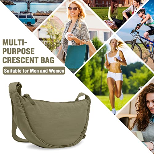 Nylon Crescent Crossbody Bag for Women Purses Trendy Men,Small Travel Sling Bag Hobo - color: Olive Green, size: Small