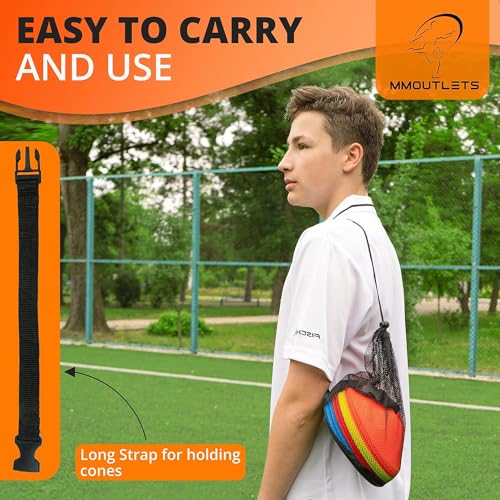Soccer Training Cones Set, 75/50/25 Pack with Strap Holder & Carry Bag - color: Neon