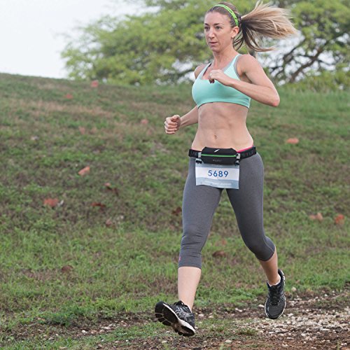 Fitletic Neo Race Belt, Black & Blue | Unique No Bounce Design for Marathon, Triathlon, Trail, 5k, 10k | Running Belt | N01R-04