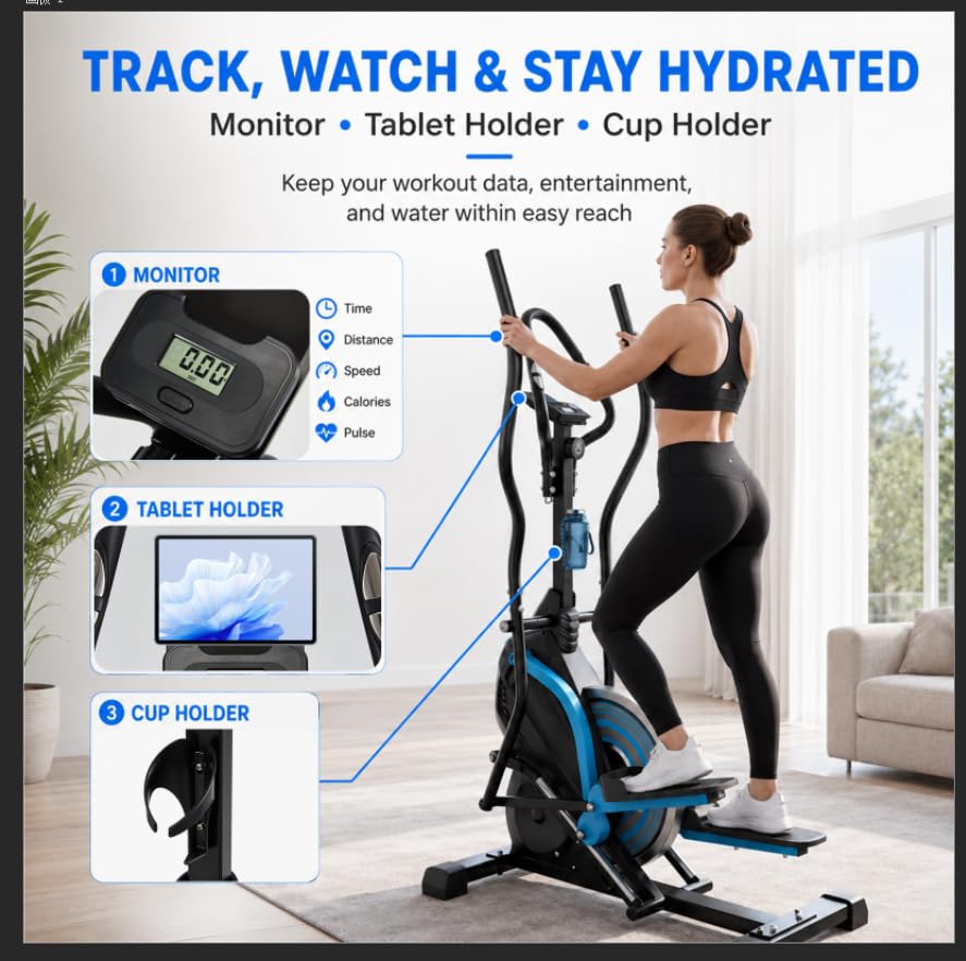 3-in-1 Elliptical Exercise Machine for Home, 15.5-Inch Stride