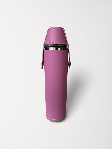12oz Flask with 4 Shot Glasses in Cap – Stainless Steel with Waterproof Leather Case, Leakproof, Great Gift Idea - color: Pink, size: 12oz Standard