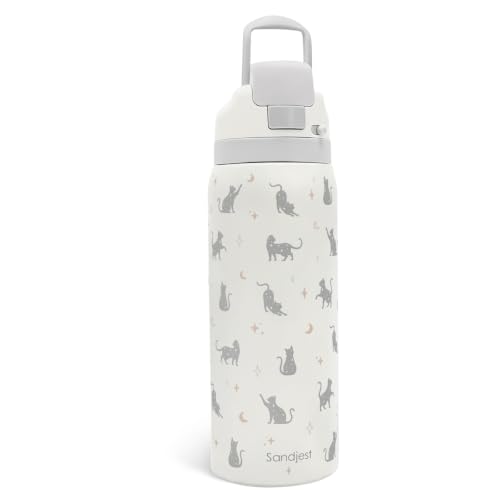 Cat Insulated Stainless Steel Water Bottle with Straw for Sports and Travel 32 Ounces for Women Girls Friends Teens Birthday (Grey) - color: Cat, size: 32 Ounces