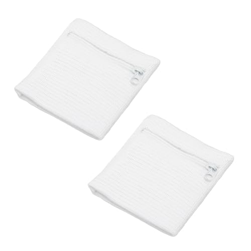 Wrist Wallet Wristband with Zipper, Cotton Wrist SweatBands Sports Absorb Sweat Wristbands - color: White