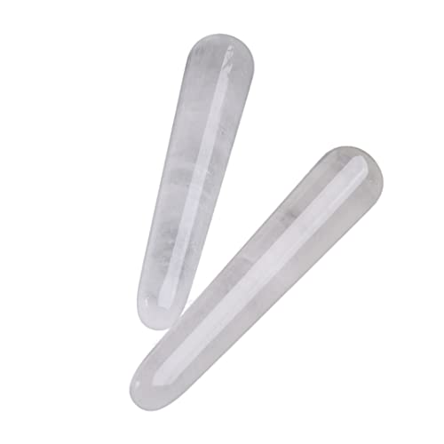 AMOYSTONE Clear Quartz Crystal Massage Wand White Gemstone Acupressure Tool - color: White