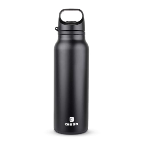 Insulated Thermo Water Bottle with Handle 20oz Stainless Steel Water Bottle Metal Water Flask Water Bottle for Hot and Cold Drink for Hiking, Workout, Gym, Travel (Balck, 600ml) - color: Black