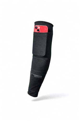 Arm Sleeve with Phone Pocket and Zipper Storage — Running Sleeve with Phone Holder for Men and Women, No-Bounce Compression Fit, Hands Free Workout Sleeve for Gym Sports and Outdoor Activities, Black