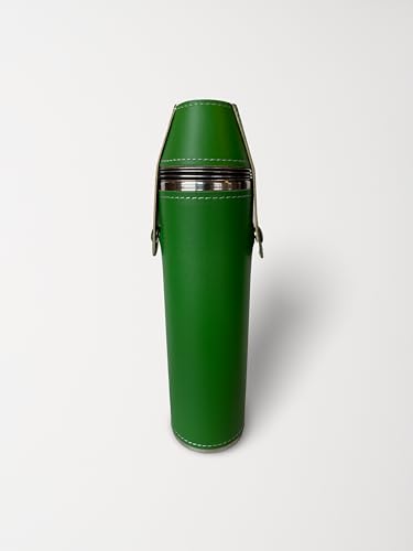 12oz Green Flask with 4 Shot Glasses for Sharing – Stainless Steel with Waterproof Leather Case, Leakproof, Great Gift Idea, Reusable - color: Green, size: 12oz Standard