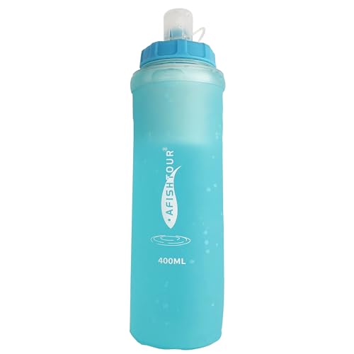 Collapsible Squeeze Soft Flask with Filter - Lightweight Bottle Water – 400 ml/13.5 OZ for Trail Running, Hiking, Travel, Cycling, and Fishing; BPA-Free (Transparent Blue) - color: Blue, size: 13.5 Ounces