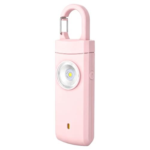 Personal Alarm Keychain 130dB Loud Siren, USB-C Safety Alarm with LED Flashlight & Strobe Light, Emergency Panic Button for Women, Elderly, Seniors, Night Running, Outdoor Travel (Pink) - color: Pink