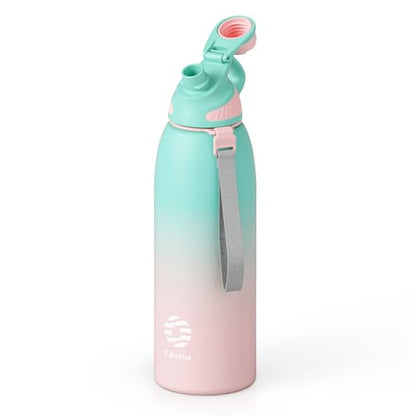 FJbottle 50oz Stainless Steel Insulated Water Bottle No Straw Spout Lid - color: Green-Pink, size: 50 Ounces