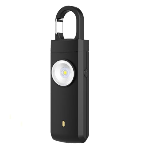 Personal Alarm Keychain 130dB Loud Siren, USB-C Safety Alarm with LED Flashlight & Strobe Light, Emergency Panic Button for Women, Elderly, Seniors, Night Running, Outdoor Travel (Black) - color: Black